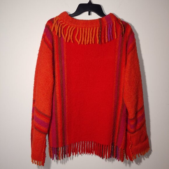 Vtge Lapp Lander 100% New Wool Fringed Sweater Size EU 40/ USA L Bright Orange - Picture 5 of 5